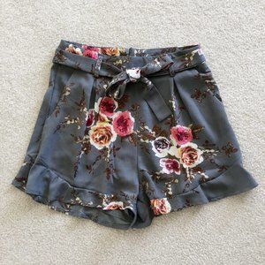 Boho Floral Print High Waist Belt Summer Shorts
